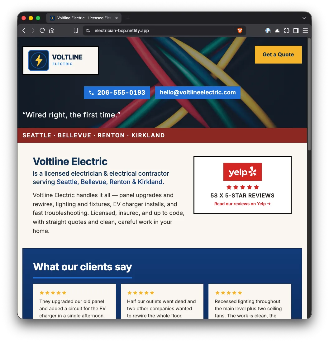 Electrician Business Card Page