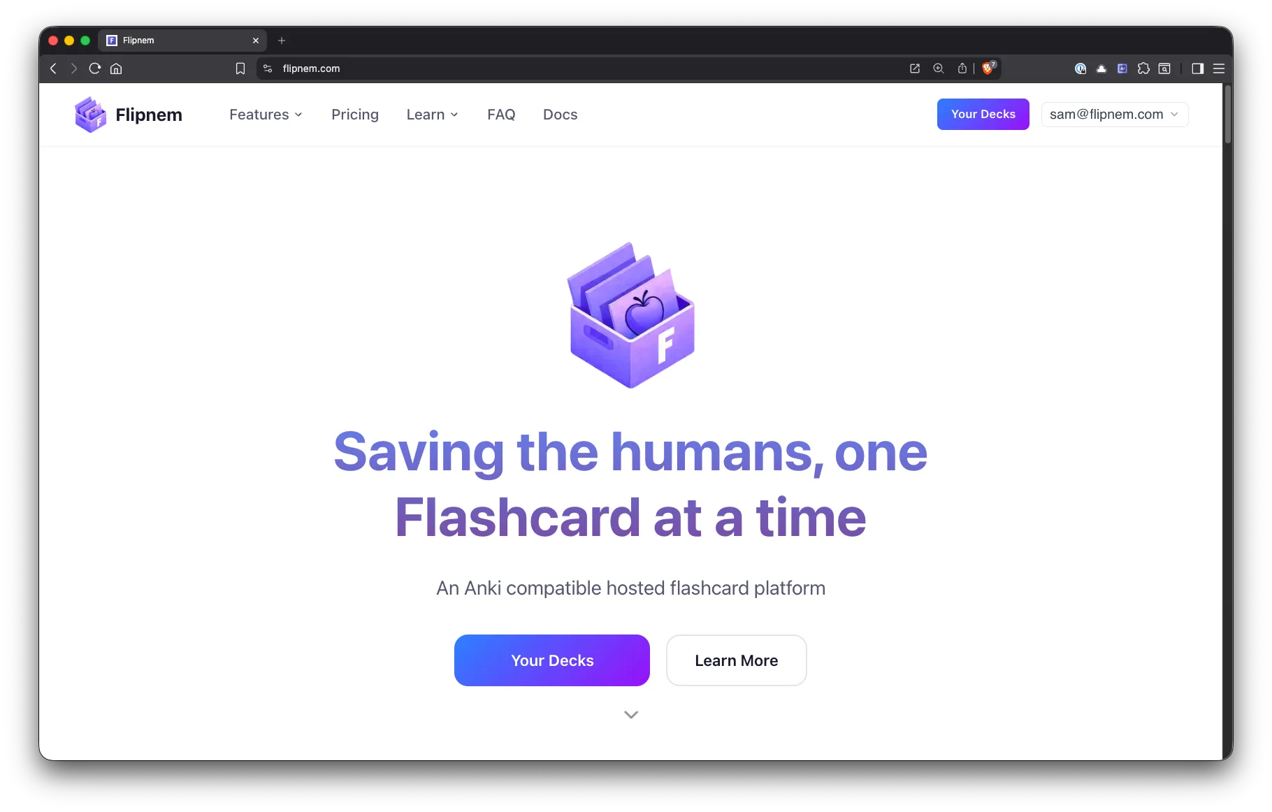 Flipnem homepage — Saving the humans, one Flashcard at a time