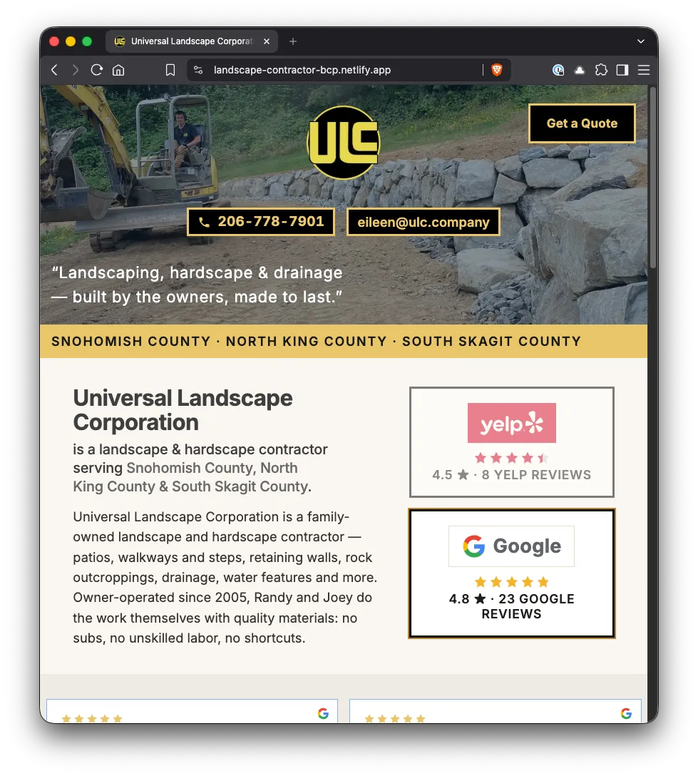 Landscape Contractor Business Card Page