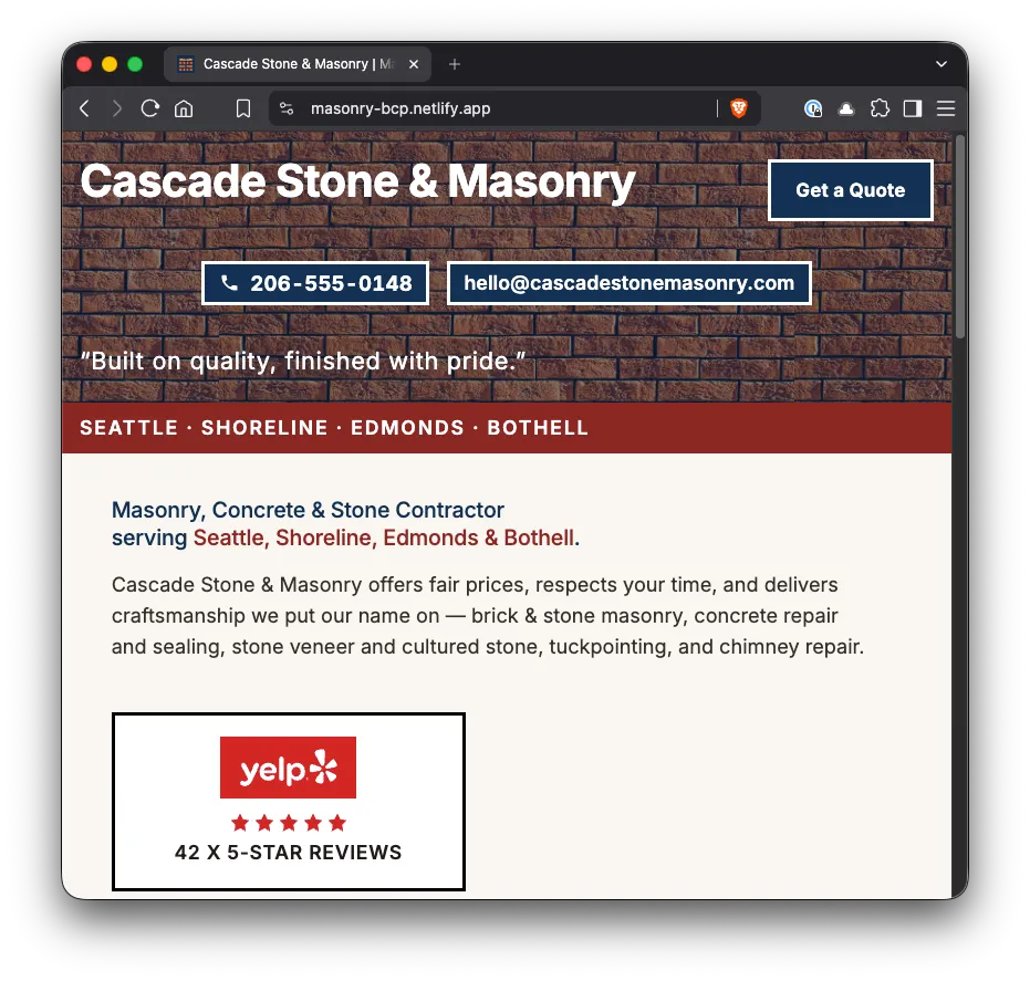 Masonry Business Card Page