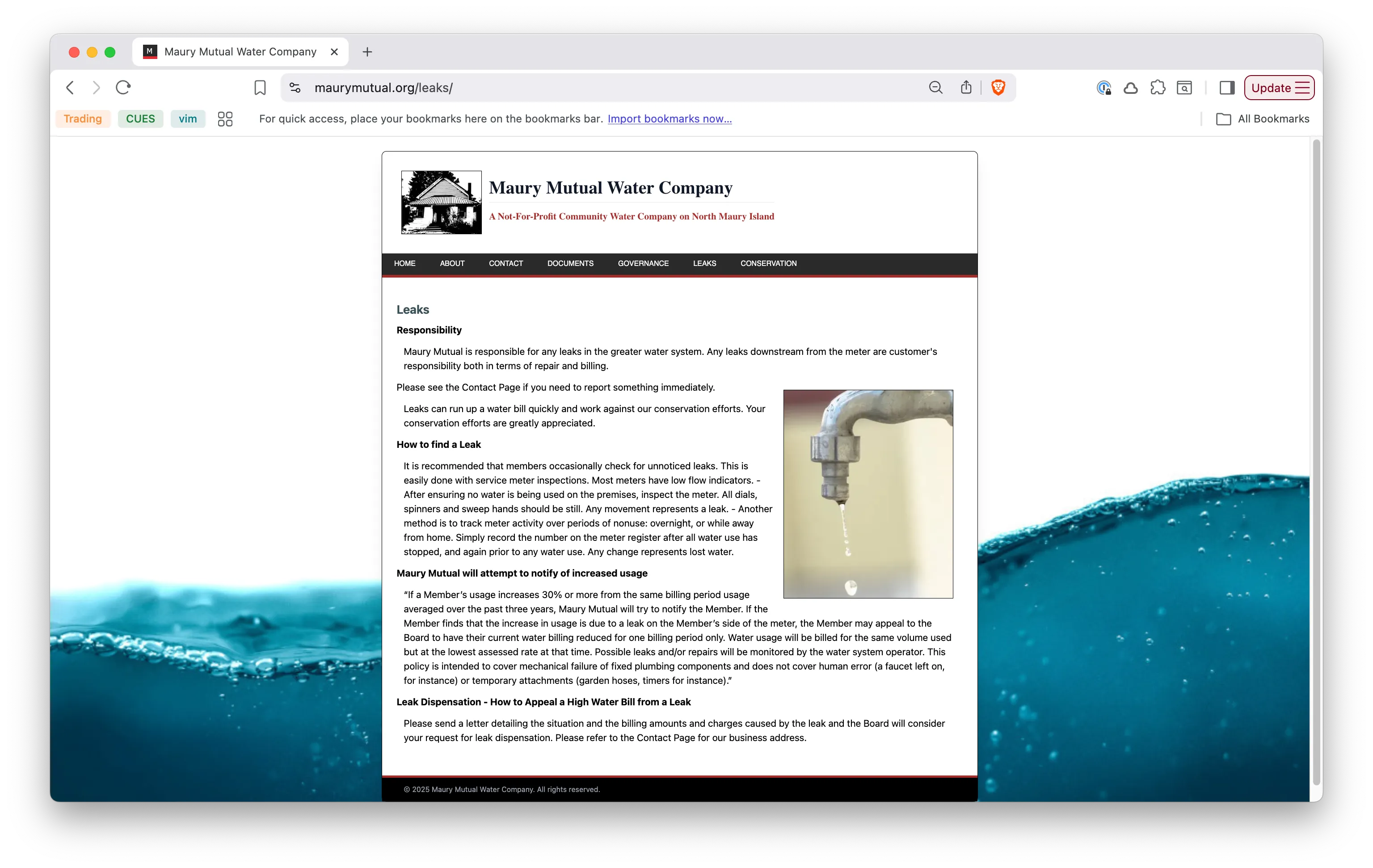 Maury Mutual Water Company website redesign